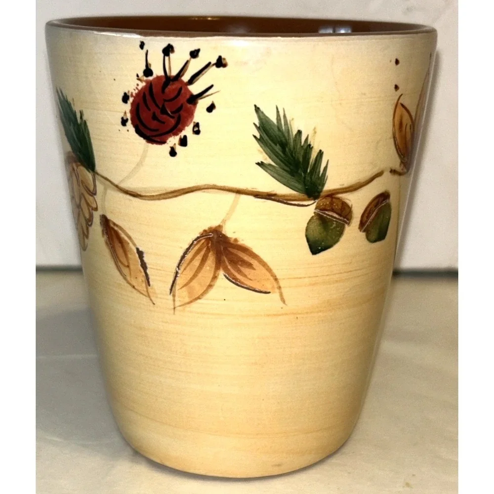 LOT 2 Pottery Barn Tree of Life Autumn Leaves Acorns Coffee Mugs
